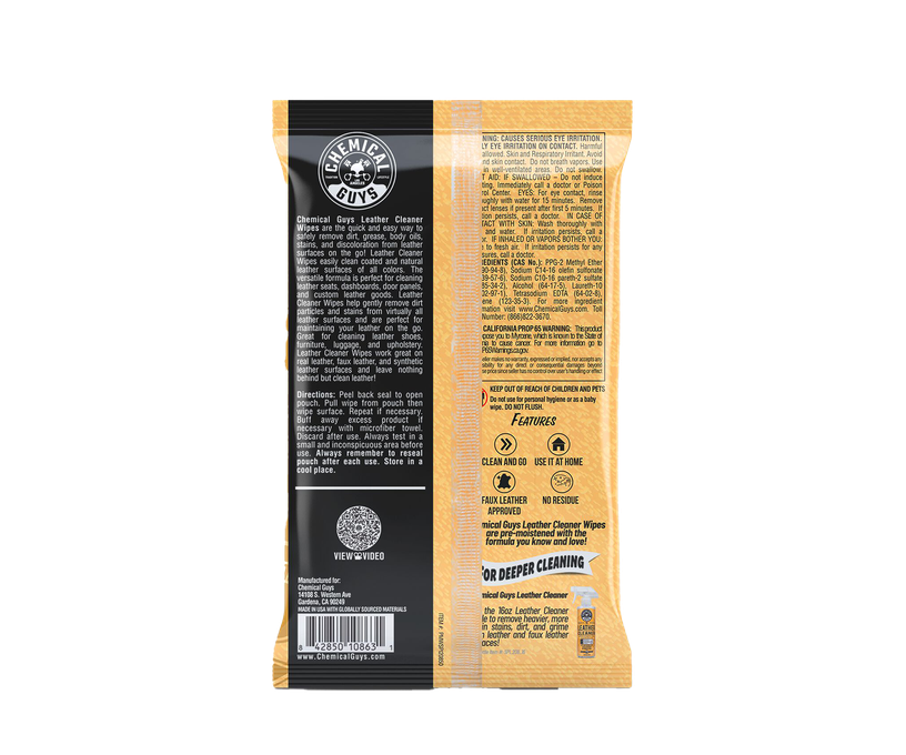Вологі серветки Chemical Guys Car Cleaning Wipes For Leather, Vinyl, And Faux Leather PMW_SPI208_50